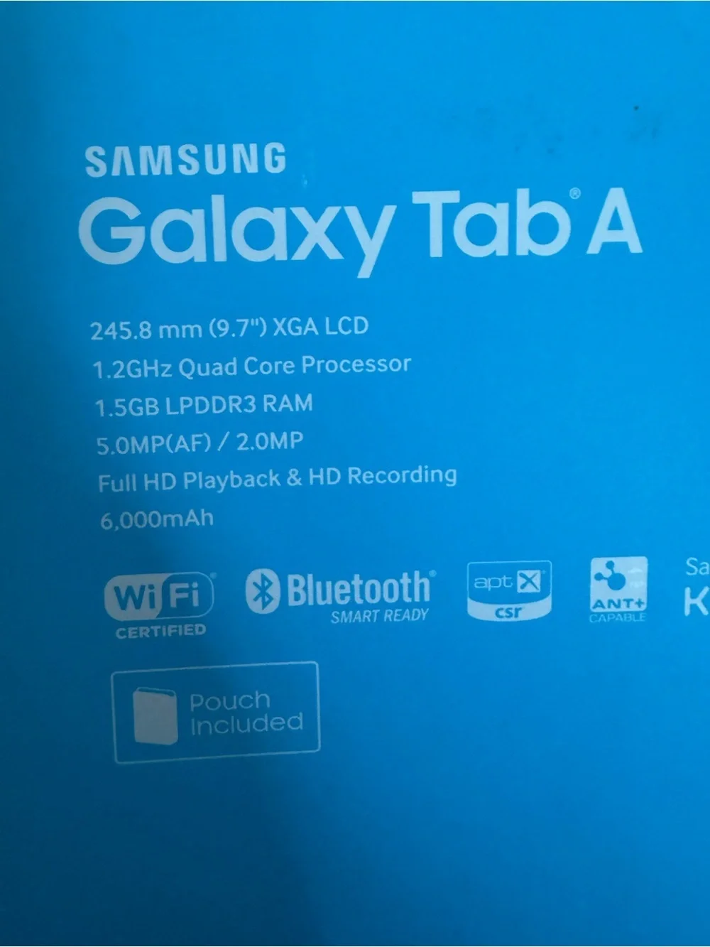 Samsung Galaxy Tab A with Black Smart Cover and Aqua Retail Box BOX ONLY
